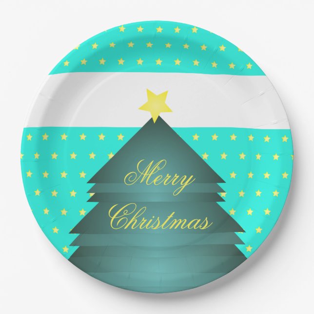 Bright Teal Beach Christmas Theme Paper Plates (Front)