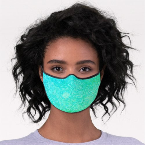Bright Teal Blue And Green Van Gogh Swirls Premium Face Mask