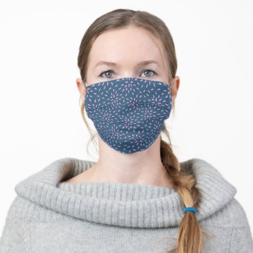 Bright Teal Blue and White Floral Pattern Adult Cloth Face Mask