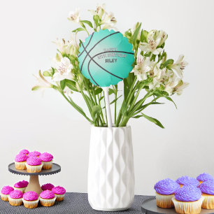 Bright Teal Blue Basketball Happy Birthday Name Balloon
