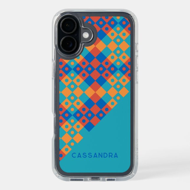Bright Teal Blue Orange Red Midcentury Art Pattern Speck iPhone Case (Front (Black))