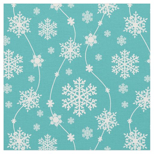 Bright Teal Blue Winter White Snowflake Pattern Fabric