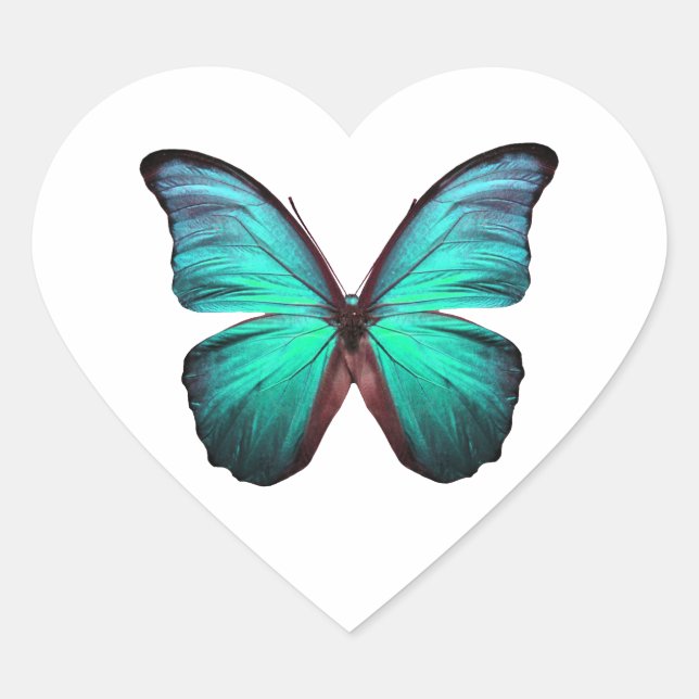Bright Teal Butterfly Heart Sticker (Front)