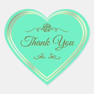 Bright Teal Gold Frame Vintage Rose Cute Thank You Heart Sticker