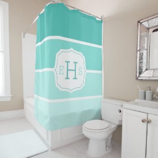 Bright Teal Gradient Paint Swatch Monogrammed Shower Curtain