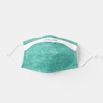 Bright Teal Line Art Leaves + Your Name Adult Cloth Face Mask