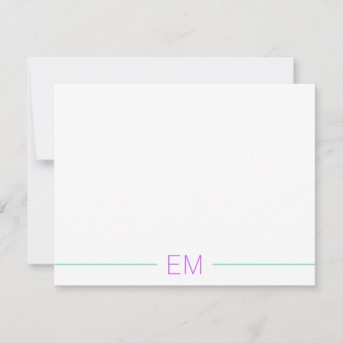 Bright Teal Modern Simple Monogrammed Note Card