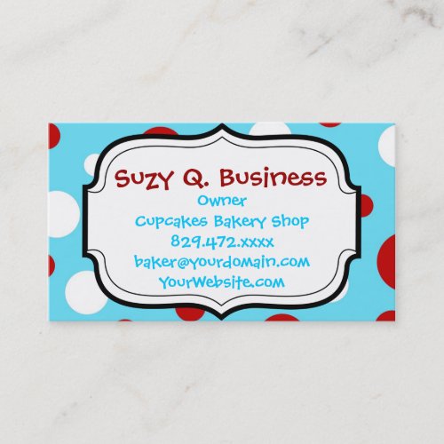 Bright Teal Turquoise Red White Polka Dots Pattern Business Card