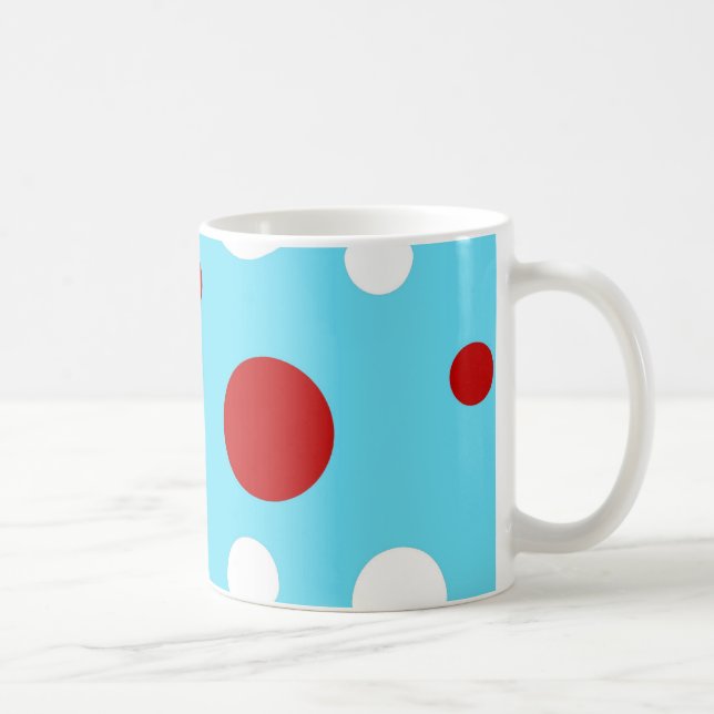Bright Teal Turquoise Red White Polka Dots Pattern Coffee Mug (Right)