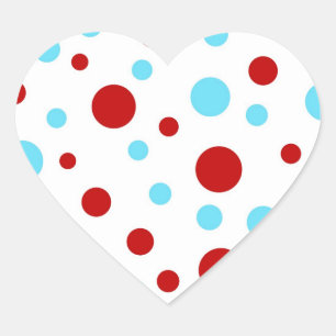 Bright Teal Turquoise Red White Polka Dots Pattern Heart Sticker