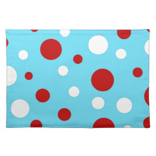 Bright Teal Turquoise Red White Polka Dots Pattern Placemat