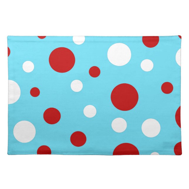 Bright Teal Turquoise Red White Polka Dots Pattern Placemat (Front)