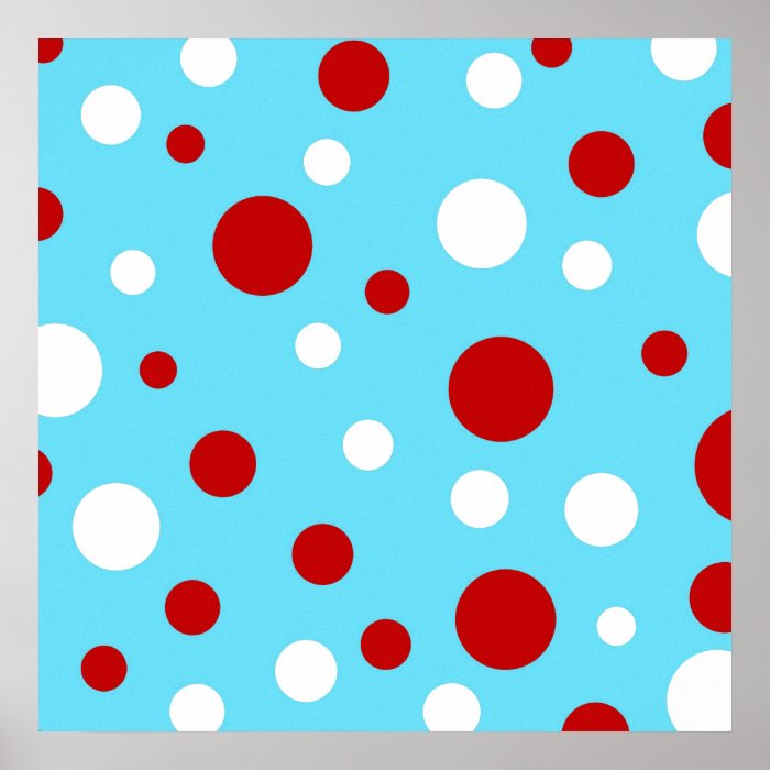 Bright Teal Turquoise Red White Polka Dots Pattern Posters