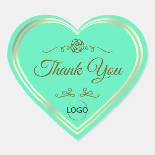 Bright Teal with Gold Frame and Logo Thank You Heart Sticker