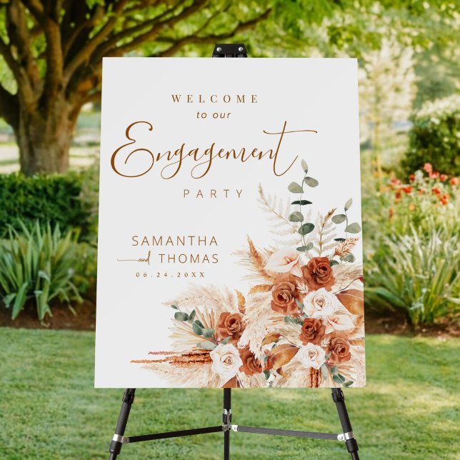 Bright Terracotta Boho Bold Engagement Party Sign (Creator Uploaded)