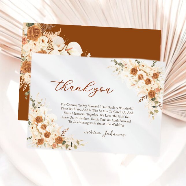 Bright Terracotta Floral Boho Bridal Shower Thank You Card (Creator Uploaded)