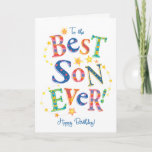 Bright Text-based Birthday Card for Best Son Ever<br><div class="desc">A bright and cheerful Birthday Card for a 'Best Son Ever!',  with bold,  patterned lettering on a white background,  surrounded by trails of stars. A digital design,  suitable for any age,  by Judy Adamson.</div>