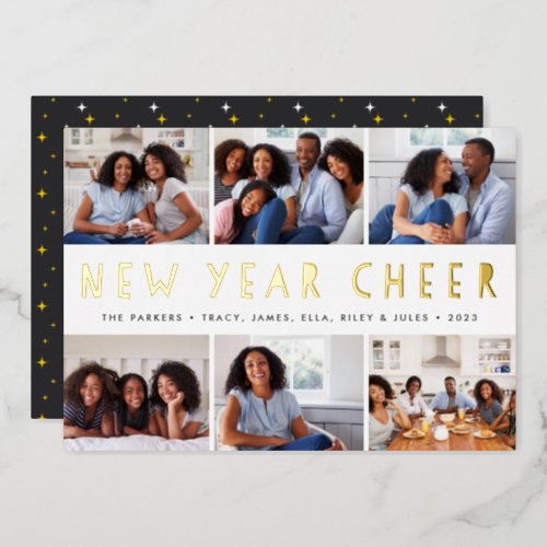 Bright Tidings  New Year Photo Collage Foil Holiday Card