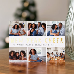 Bright Tidings   New Year Photo Collage Foil Holiday Card
