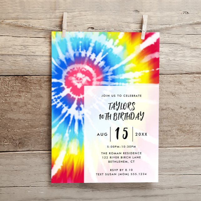 Bright Tie Dye, Any Age Modern Birthday Invitation (Creator Uploaded)