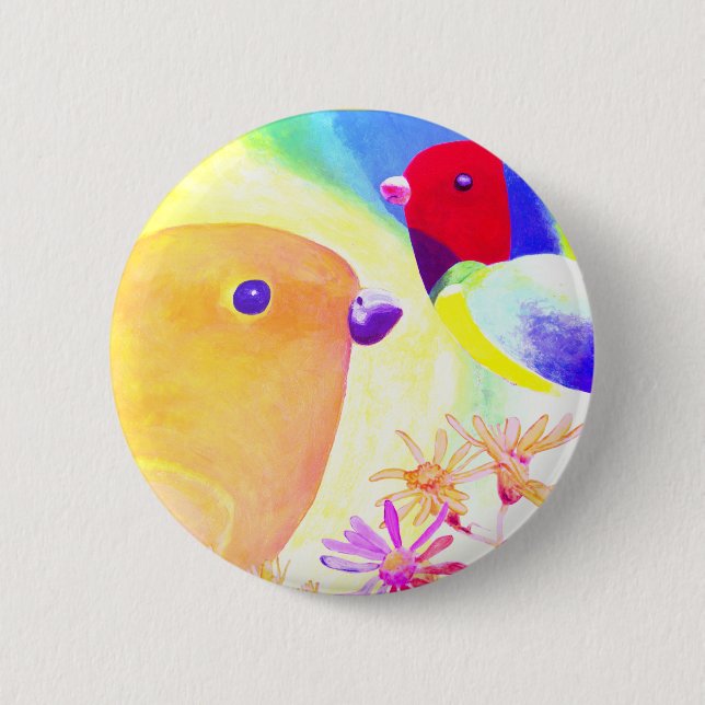 Bright Tie-Dye Birds Button (Front)