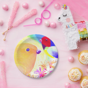Bright Tie-Dye Birds Paper Plates