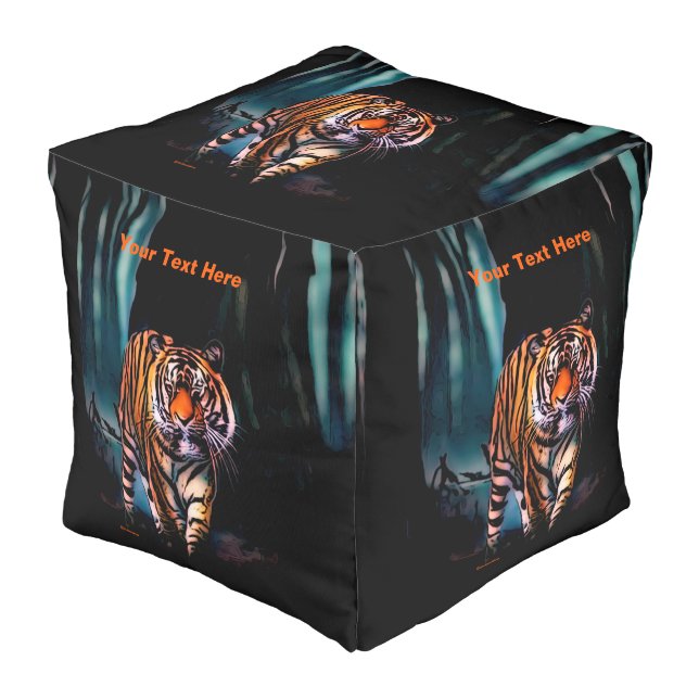 Bright Tiger Dark Forest Pouf (Angled Front)