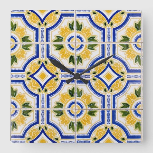 Bright tile pattern Portugal Square Wall Clock