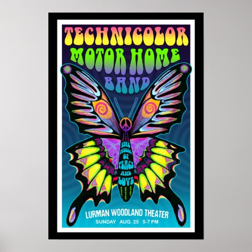 Bright TMH Psychedelic Butterfly Lurman Concert Poster