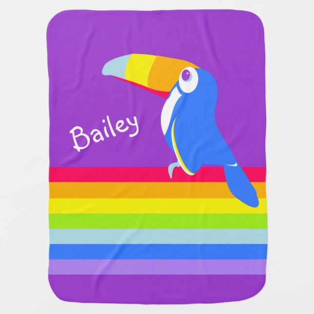 Bright toucan bird rainbow name blanket (Front)