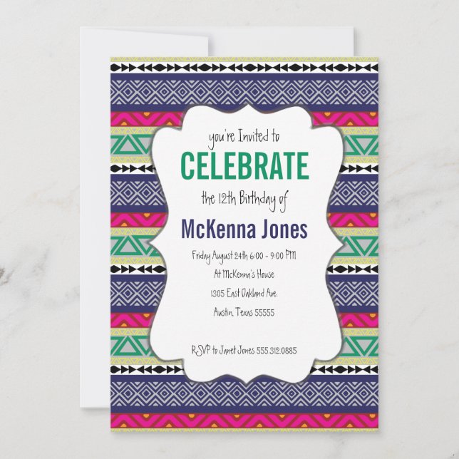 Bright tribal Aztec pattern Birthday Invitation (Front)