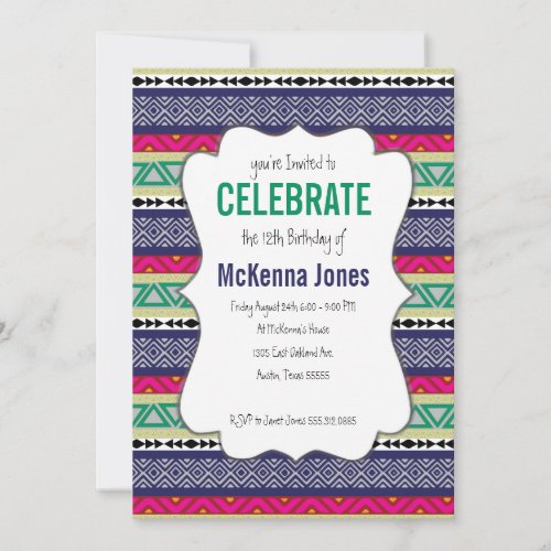 Bright tribal Aztec pattern Birthday Invitation