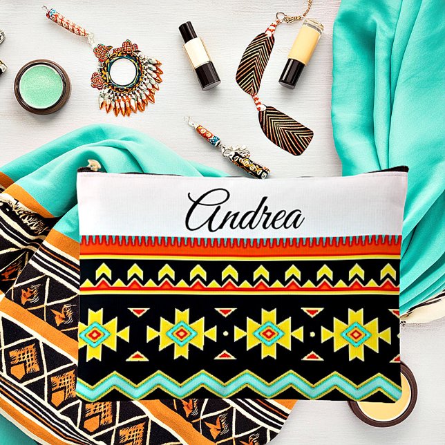 Bright tribal design personalized  accessory pouch (Creator Uploaded)