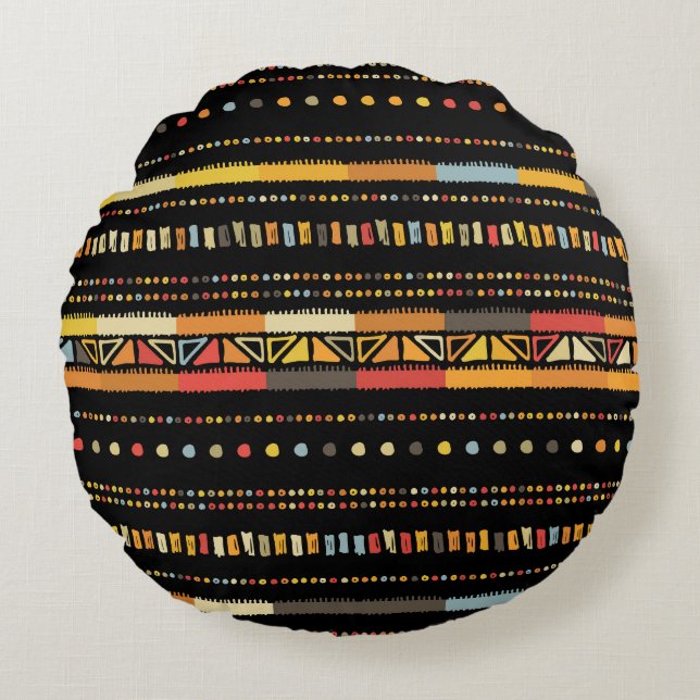 Bright Tribal Stripes Handmade Pattern Round Pillow (Front)
