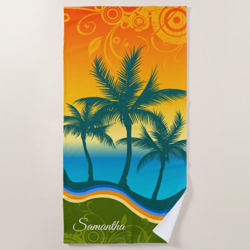 Bright Tropical Beach Sunset Beach Towel