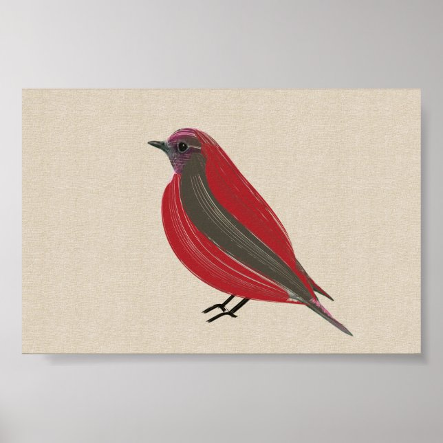 Bright Tropical Bird Red Tanager on Linen Canvas Poster (Front)