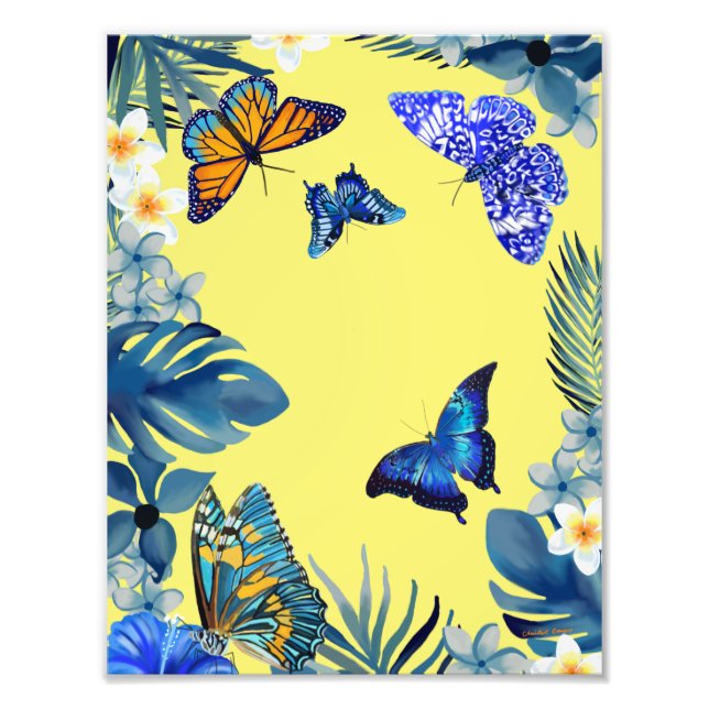 Bright tropical colourful plant butterflies poster (Front)
