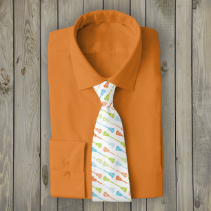 Bright Tropical Diagonal Lacrosse Sticks Pattern Neck Tie