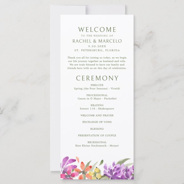 Bright Tropical Floral Abstract Wedding Program (Front)