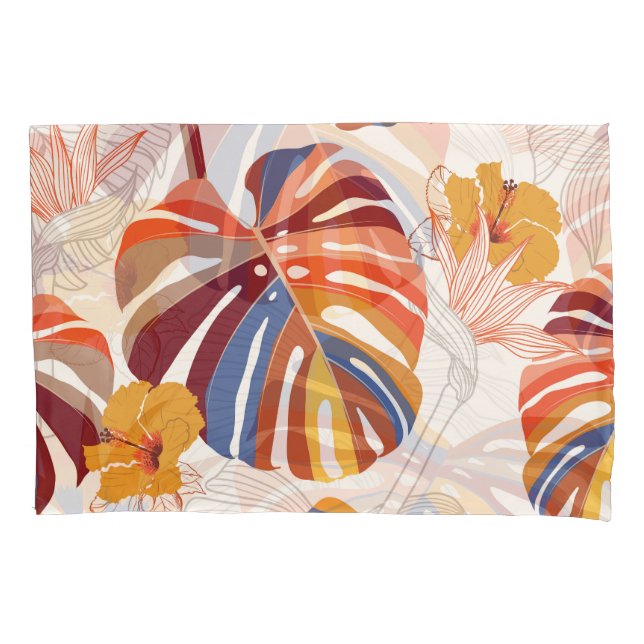 Bright Tropical Floral Hand Drawn Pillow Case (Front)
