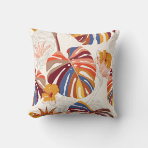 Bright Tropical Floral Hand Drawn Throw Pillow