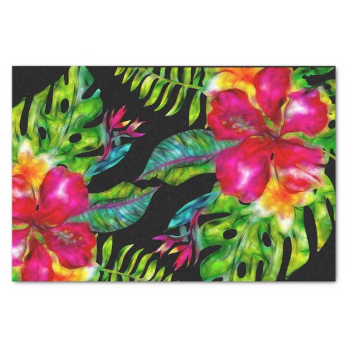 Bright Tropical Floral Hibiscus Leaves Luau Party Tissue Paper