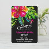 Bright Tropical Floral Hibiscus & Leaves Sweet 16 Invitation (Standing Front)