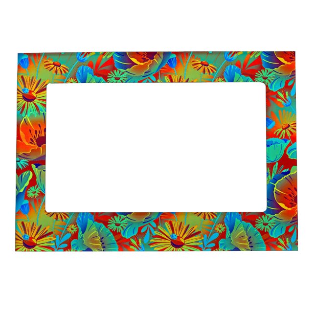 Bright tropical floral magnetic photo frame (Front)