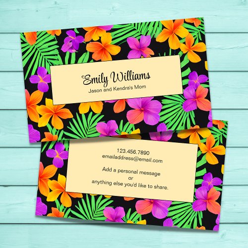 Bright Tropical Floral Mommy Play Date Orange Calling Card