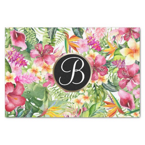 Bright Tropical Floral Monogram Letter Initial Tissue Paper