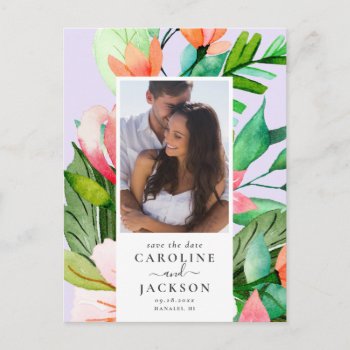 Bright Tropical Floral Photo Save The Date Postcard by dulceevents at Zazzle