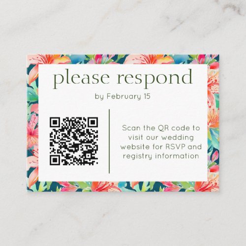 Bright Tropical Floral QR Code RSVP Wedding Enclosure Card