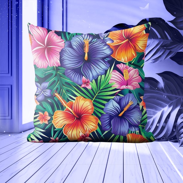 Bright Tropical Floral Throw Pillow (Creator Uploaded)