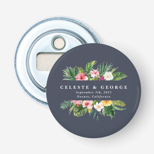 bright tropical floral wedding bottle opener (Front)